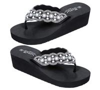 1Pair Rhinestone Flip Flops Non-slip Beach Shoes Women Pearl Rhinestone Flops with Anti-slip Sole Comfortable Summer Outdoor Footwear Black