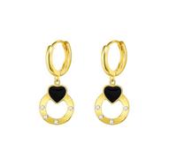 1pair Silver Ear Needle Black Enamel Star/Heart/Moon Gold Earrings Geometric Pendant Hoop Earrings