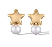 1pair Silver/golden Stainless Steel Earrings Star Imitation Of The Pearl For Women