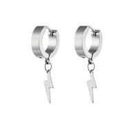 1pair Stylish Stainless Steel Lightning Pendant Piercing Hoop Earrings Ear Clip For Men Women Bold And Eye-Catching Statement(Style B-Silver)