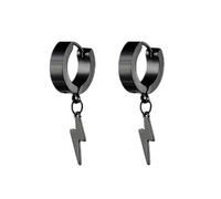 1pair Stylish Stainless Steel Lightning Pendant Piercing Hoop Earrings Ear Clip For Men Women Bold And Eye-Catching Statement(Style B-Black)