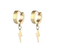 1pair Stylish Stainless Steel Lightning Pendant Piercing Hoop Earrings Ear Clip For Men Women Bold And Eye-Catching Statement(Style B-Gold)