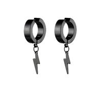 1pair Stylish Stainless Steel Lightning Pendant Piercing Hoop Earrings Ear Clip For Men Women Bold And Eye-Catching Statement(Style A-Black)