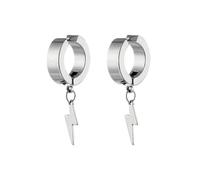 1pair Stylish Stainless Steel Lightning Pendant Piercing Hoop Earrings Ear Clip For Men Women Bold And Eye-Catching Statement(Style A-Silver)