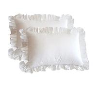 1Pair White Cotton Pillow Case with Ruffles and Frills - Soft Handcrafted Cover for Bedding Decor and Home Textiles