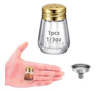 1Pc 0.3 OZ Mini Salt and Pepper Shakers - Small Mini Salt Shaker Clear Seasoning Shakers Tiny Glass Spice Containers, Portable Small Seasonging Jars for kitchen, Picnic (Gold Lid)