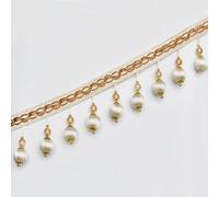1pc 1 Yard Beaded Fringe Trim Ribbon - Decorative Hanging Ball Tassel for Sewing, Garment, Curtain, and Table Decor(Beige)