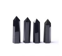 1pc 100-110mm Black Obsidian Hexagon Point Hand Polished Crystal Wand Column Stone Tower