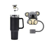 1Pc 10mm Cute Koala Bear Straws Covers Cap 0.4in Cute Animal Silicone Straws Toppers for Stanley 30&40 Oz Tumblers with Handle, Reusable Dust-Proof Drinking Straws Tips Lids,Straw Protectors