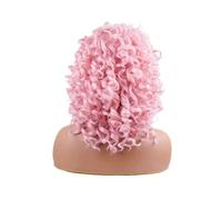 1pc 12inch Short Loose Curly Wigs Big Wig With Bangs Afro For Women Fluffy Pink Synthetic