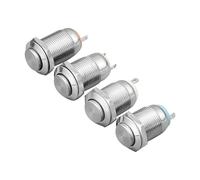 1Pc 12mm Metal Push Button Switch Latching/Momentary Waterproof and Flame Retardant High/Flat Round 2 Pins Nickel Plated Brass(Gao,Self-Locking)