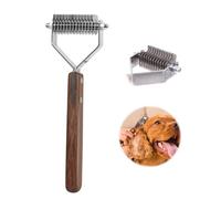 1Pc 14-Blade Coat King Rake, Walnut Wood Handle Pet Undercoat Rake, Professional Dematting Comb Grooming Stripping Deshedding Tool for Dogs and Cats, 6.2cm