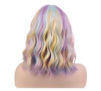 1pc 14" Women Short Wavy Curly Wig Rainbow Bob Cosplay Synthetic Wigs For Costume Party