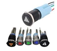 1pc 16mm/19mm Anti-vandal Metal push button for car "Emergency stop double flashing sign" Momentary/Latching 12V with socket(19mm-Blue LED-Bl,Momentary reset)