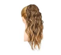 1pc 18" Wavy Claw Clip In Ponytail Hair Extensions Curly Synthetic Fake Pony Tails Hairpieces-Ash Brown With Blonde Highlights For Women(1pc-red zong huang)