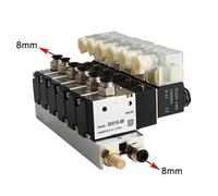 1pc 220V24V Multi Option 3V210-08 Pneumatic Solenoid Valve Block with Muffler Fitting Base Manifold 2/3/4/5/6 Row 3Port(5 Row 6mm Fitting,DC24V)