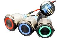1PC 24V 220V 22mm LED Power Push Button Switch Momentary/Latching Waterproof Metal Self-Locking(Green,MOMENTARY_220V)