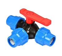 1PC 3-Way Ball Valve, Durable PE T-Type Quick-Connect Valve, Available in 1/2", 3/4", 1", 1.2", and 1.5" Diameters(Blue,1.5in)