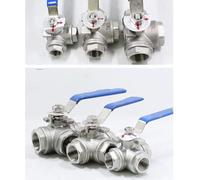 1pc 304 SS Three-Way Ball Valve - T-Type & L-Type, 1/4" to 2" BSPT Female Thread for Liquids & Gases, Max 1000 PSI(L Type DN40)