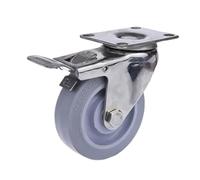 1pc 304 Stainless Steel Casters Wheels 3inch 4inch Polyurethane Wheel Mute No Rust For Humid Environment Industrial(Brake plate,4 inch wheel)