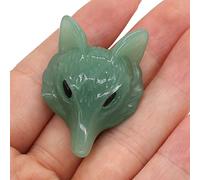 1pc 30x40mm Fox Head Sculpture Natural Perforated Pendant Stone Home Decor Animal Stone Carving,Green Aventurine,30x40mm