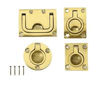 1pc 316 Stainless Steel Boat Accessories Brass Plating Hatch Pull Handle with Mounting Screws Round Square Flush Lift Ring for Boat(44mmx62mm)