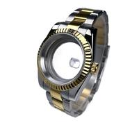1PC 39mm NH35 Case DJ2T Fluted Bezel Yellow Gold Sapphire Glass SK Mod DJ Modification Parts Fit NH35/36 Steel Watch(Silver,Glock Clasp)