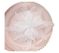 1Pc 3D Embroidered Flowers Appliques Fabric Wedding Gown Lace Trims Collar Mesh Sew Patch for Dress DIY Decoration 25cm(White)