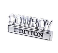 1pc 3D Raised Letter Cowboy Edition Emblem Car Decals - Metal Name Plate Sticker for Cars, Trucks, Motorcycles, SUV - Door Tailgate Bumper Durable Vehicles Badge Decal (Chrome&Black)