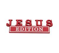1pc 3D Raised Letter Jesus Edition Emblem Car Decal - Metal Sticker for Vehicles, Trucks, Motorcycles, SUV - Durable Door Tailgate Bumper Badge Auto Decoration (red and White)