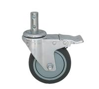 1PC 4-Inch TPR Double-Hole Caster - Silent Wheel for Medical Beauty Trolley 18x50mm Plug Rod(Brake)