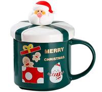 1PC 400ml Christmas Mugs with Lid and Stir Spoon Cute Santa Ceramic Tea Cups for Parents Kids Friends, StyleB