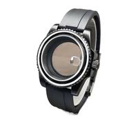 1pc 40mm NH35 Case Full Black Sub Rubber Strap Sapphire Glass Stainless Steel Seik Mod For NH34 /35/36/38 Movement Watch(Case and Strap,No Cyclops)