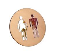 1pc 4mm Wooden Round Toilet Door Sign Bathroom WC Acrylic 3d Black Gold Silver Mirror Surface Wall Sticker Home Decor Favor(Silver mirror wood,15x15cm)