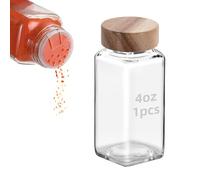 1Pc 4oz Glass Spice Jars with Shaker Lids, Spice Jars Trial Set & Supplement Set, Empty Spice Containers and Square Spice Bottles for Kitchen (Wooden Lid)
