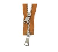 1Pc 5# 70-120Cm Metal Zipper, Double Slider Open End for Down Jacket Auto Lock,Camel,90cm