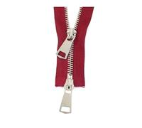 1Pc 5# 70-120Cm Metal Zipper, Double Slider Open End for Down Jacket Auto Lock,Wine,90cm