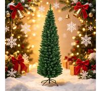 1Pc 5Ft/1.5m Green Artificial Pencil Christmas, Premium Hinged Pine Tree with Solid Metal Legs, Perfect for Home, Shops and Holiday Decoration (Artificial Pencil Christmas Tree)