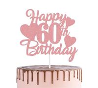 1PC 60th Birthday Cake Topper, Happy 60th Birthday Cake Topper, Rose Gold Glitter 60 Cake Toppers for Women Party Decorations