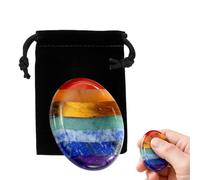 1Pc 7 Chakra Healing Crystal Worry Stone for Meditation,with Velvet Bag