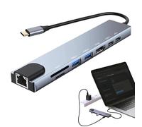 1Pc 8 In 1 Usb C Hub With Ethernet Adapter Multiport Convertor Usb C Multiport Adapter With 100W PD 4K HDMI USB 3 Type C Port SD TF Card Reader For MacBook Iphone Ipad Samsung Laptops