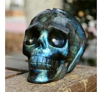 1pc 8cm Special Labradorite Skull Stone - Bohemian Style Hand-Carved Crystal with Iridescent Blue, Green, Purple & Yellow Play