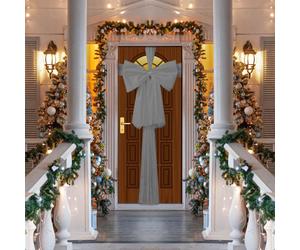 (1PC) 900cm Christmas Door Bow Ribbon Giant Silver Xmas Festive Décor