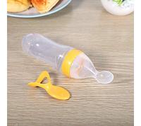 1Pc 90mL Silicone Baby Toddler Feeding Bottle with SpoonFood Cereal Squeeze Feeder (Yellow)