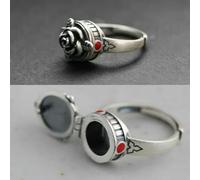 1PC 990 Silver Rose Flower Blooming Locket Poison Adjustable Ring-9 - adjustable
