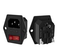 1pc AC-01A-1 Electrical Power Socket KCD3 Rocker Switch Brass Inlet Connector Computer Mount Outlet With Fuse 250V 10A(5PCS)