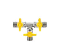 1pc All Copper Electroplating Thickened 1/2" 3-Way 4-Way Gas Valve Angle Ball for Water Heater Faucet Switch Shunt(E)