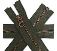 1pc Antique Brass Zip 19.7inch Open-End Fastener for Jackets Fleeces Heavy Duty Zipper with Metal Teeth Size #5 Single Puller 50cm (Dark Olive Green)