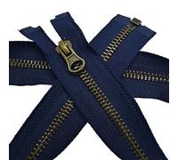 1pc Antique Brass Zip 70cm Open-End Fastener for Jackets Fleeces Heavy Duty Zipper with Metal Teeth Size #5 Single Puller (Navy Blue)