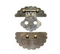 1pc Antique Chinese Furniture Brass Flower Handle Lock Hasp Jewelry Wooden Box Locking Pattern Carved Buckle Hasp Lock Latch DUO ER (Color : 12cm)